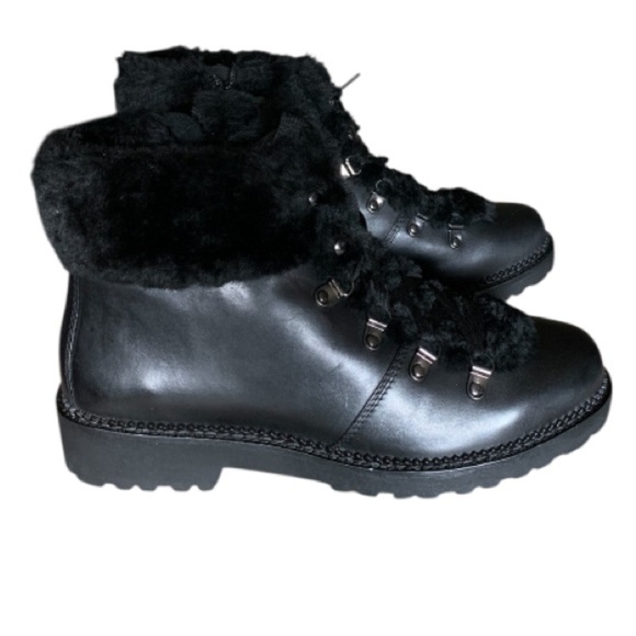 LANDSEND Women’s Leather Faux Fur Cuff Booties, Side Zip - Picture 7 of 15